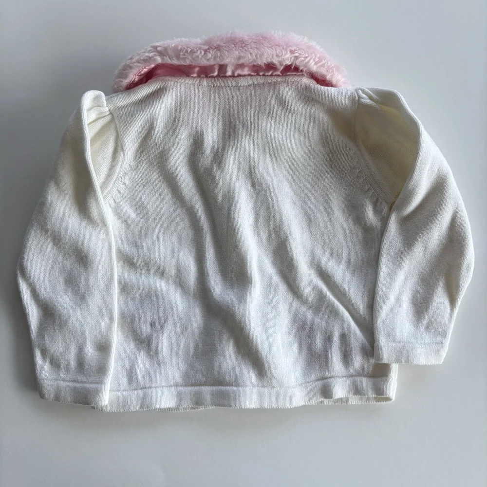 Gymboree Y2K Poodle Cardigan Sweater Girls 12-18 Months Ivory Pink Plush‎ Collar